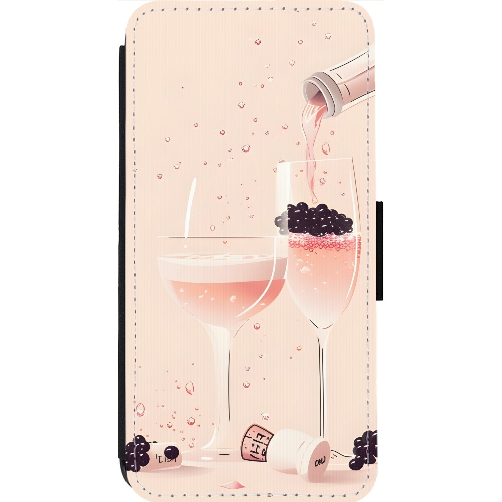 Coque iPhone 13 Pro Max - Wallet noir Champagne Pouring Pink