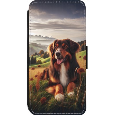 Coque iPhone 13 Pro Max - Wallet noir Chien Campagne Suisse