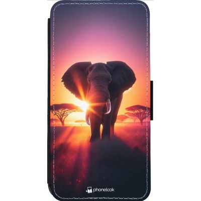 Coque iPhone 13 Pro Max - Wallet noir Elephant Sunrise Beauty