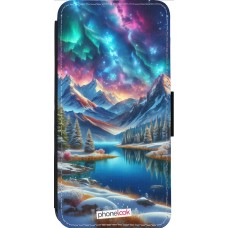 Coque iPhone 13 Pro Max - Wallet noir Fantasy Mountain Lake Sky Stars