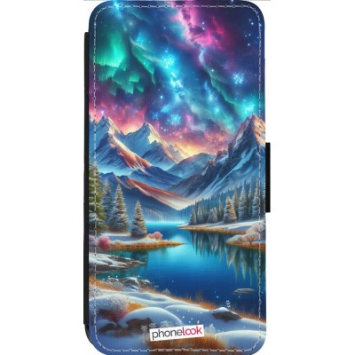 Coque iPhone 13 Pro Max - Wallet noir Fantasy Mountain Lake Sky Stars