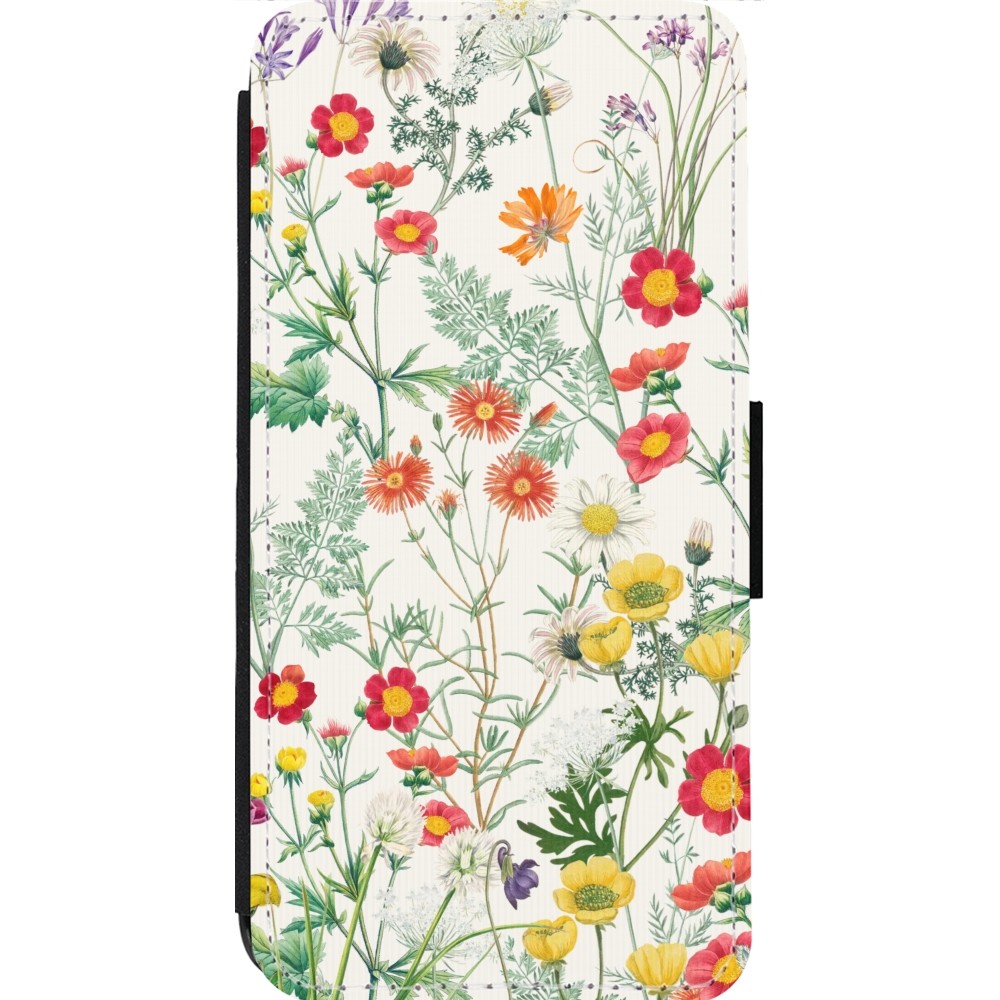 Coque iPhone 13 Pro Max - Wallet noir Flora Botanical Wildlife