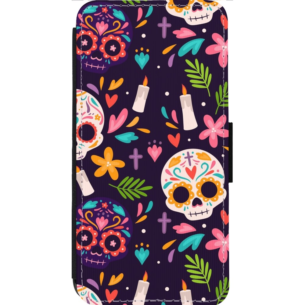 Coque iPhone 13 Pro Max - Wallet noir Halloween 2023 mexican style