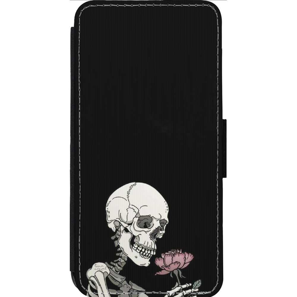 Coque iPhone 13 Pro Max - Wallet noir Halloween 2023 rose and skeleton