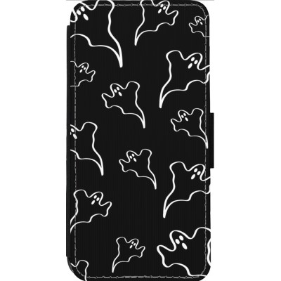 Coque iPhone 13 Pro Max - Wallet noir Halloween 2024 black and white ghosts