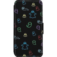 Coque iPhone 13 Pro Max - Wallet noir Halloween 2024 colorful ghosts