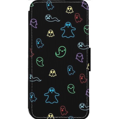 Coque iPhone 13 Pro Max - Wallet noir Halloween 2024 colorful ghosts