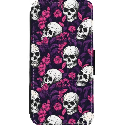 Coque iPhone 13 Pro Max - Wallet noir Halloween 2024 romantic skulls