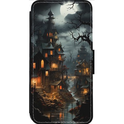 Coque iPhone 13 Pro Max - Wallet noir Halloween 2024 scary town