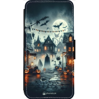 Coque iPhone 13 Pro Max - Wallet noir Halloween Spookville