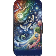 Coque iPhone 13 Pro Max - Wallet noir hibou volant floral