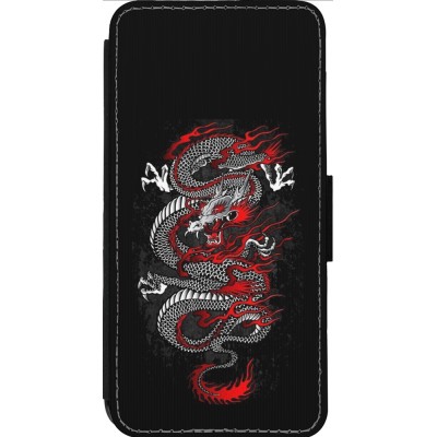 Coque iPhone 13 Pro Max - Wallet noir Japanese style Dragon Tattoo Red Black