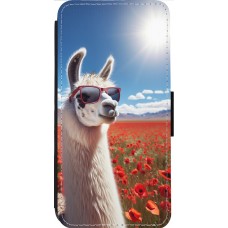 Coque iPhone 13 Pro Max - Wallet noir Lama Chic en Coquelicot