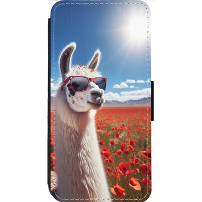 Coque iPhone 13 Pro Max - Wallet noir Lama Chic en Coquelicot