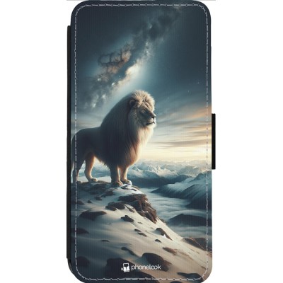 Coque iPhone 13 Pro Max - Wallet noir Le lion blanc