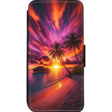 Coque iPhone 13 Pro Max - Wallet noir Maldives Dusk Bliss