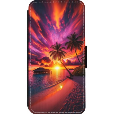 Coque iPhone 13 Pro Max - Wallet noir Maldives Dusk Bliss