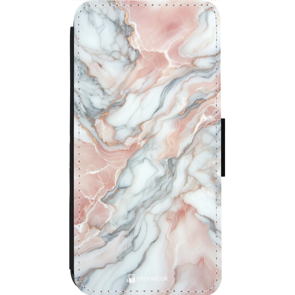 Coque iPhone 13 Pro Max - Wallet noir Marbre Rose Lumineux