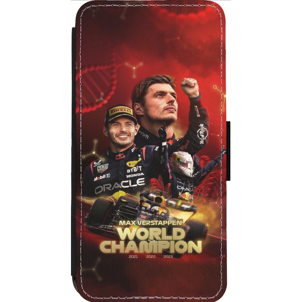 Coque iPhone 13 Pro Max - Wallet noir Max Verstappen Champion 2023