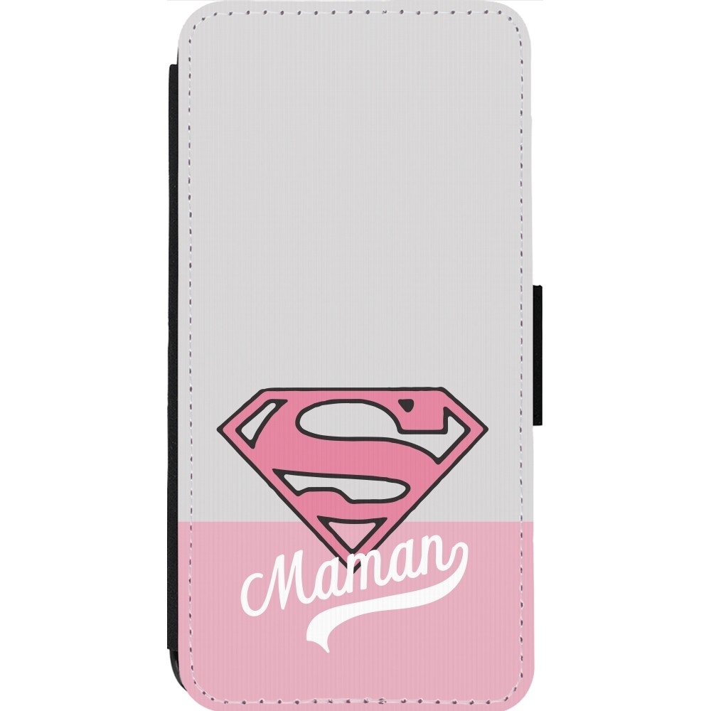 Coque iPhone 13 Pro Max - Wallet noir Mom 2024 Super hero maman