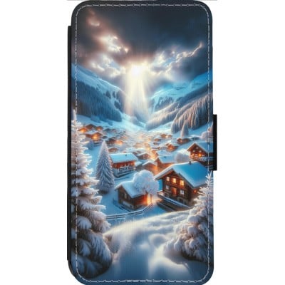 Coque iPhone 13 Pro Max - Wallet noir Mont Neige Lumière