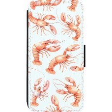 Coque iPhone 13 Pro Max - Wallet noir Pattern de homards pastels