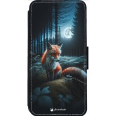 Coque iPhone 13 Pro Max - Wallet noir Renard lune forêt