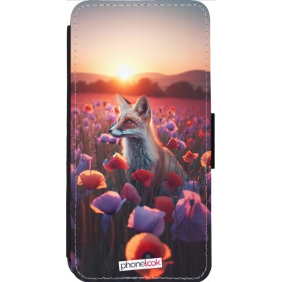 Coque iPhone 13 Pro Max - Wallet noir Renard pourpre au crépuscule