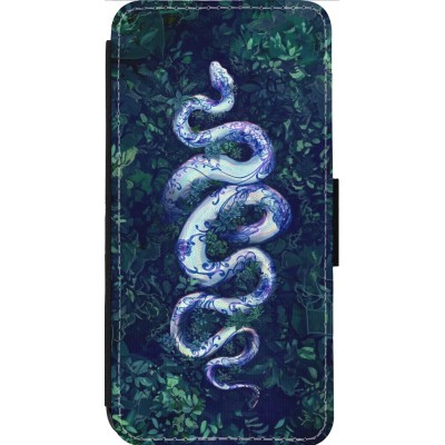 Coque iPhone 13 Pro Max - Wallet noir Serpent Blue Anaconda