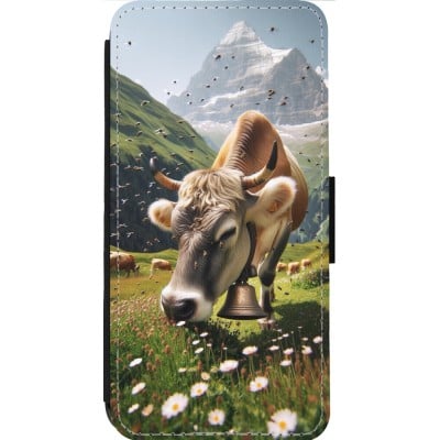 Coque iPhone 13 Pro Max - Wallet noir Vache montagne Valais