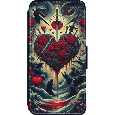 Coque iPhone 13 Pro Max - Wallet noir Dark Love Coeur Sang