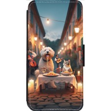 Coque iPhone 13 Pro Max - Wallet noir Valentine 2024 Dog & Cat Candlelight