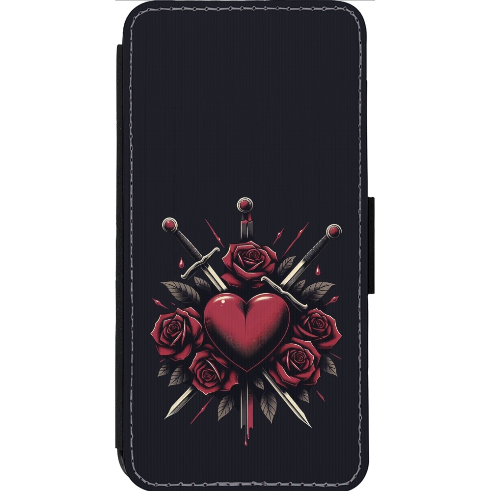 Coque iPhone 13 Pro Max - Wallet noir Valentine 2024 gothic love