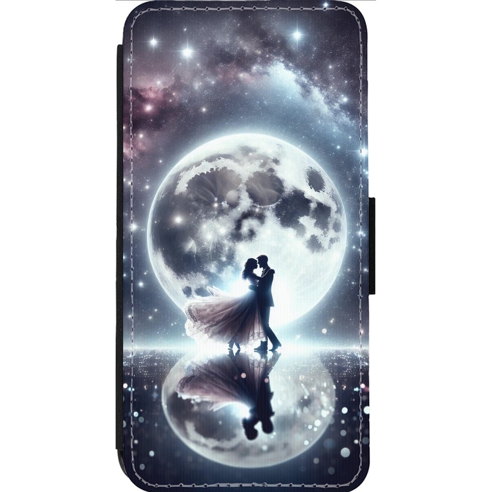 Coque iPhone 13 Pro Max - Wallet noir Valentine 2024 Love under the moon