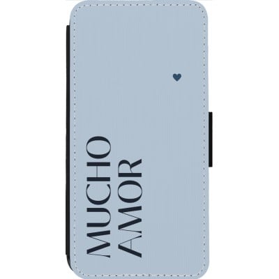 Coque iPhone 13 Pro Max - Wallet noir Valentine 2024 mucho amor azul