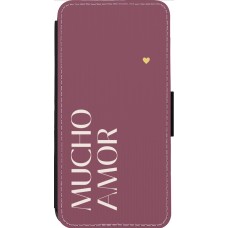 Coque iPhone 13 Pro Max - Wallet noir Valentine 2024 mucho amor rosado