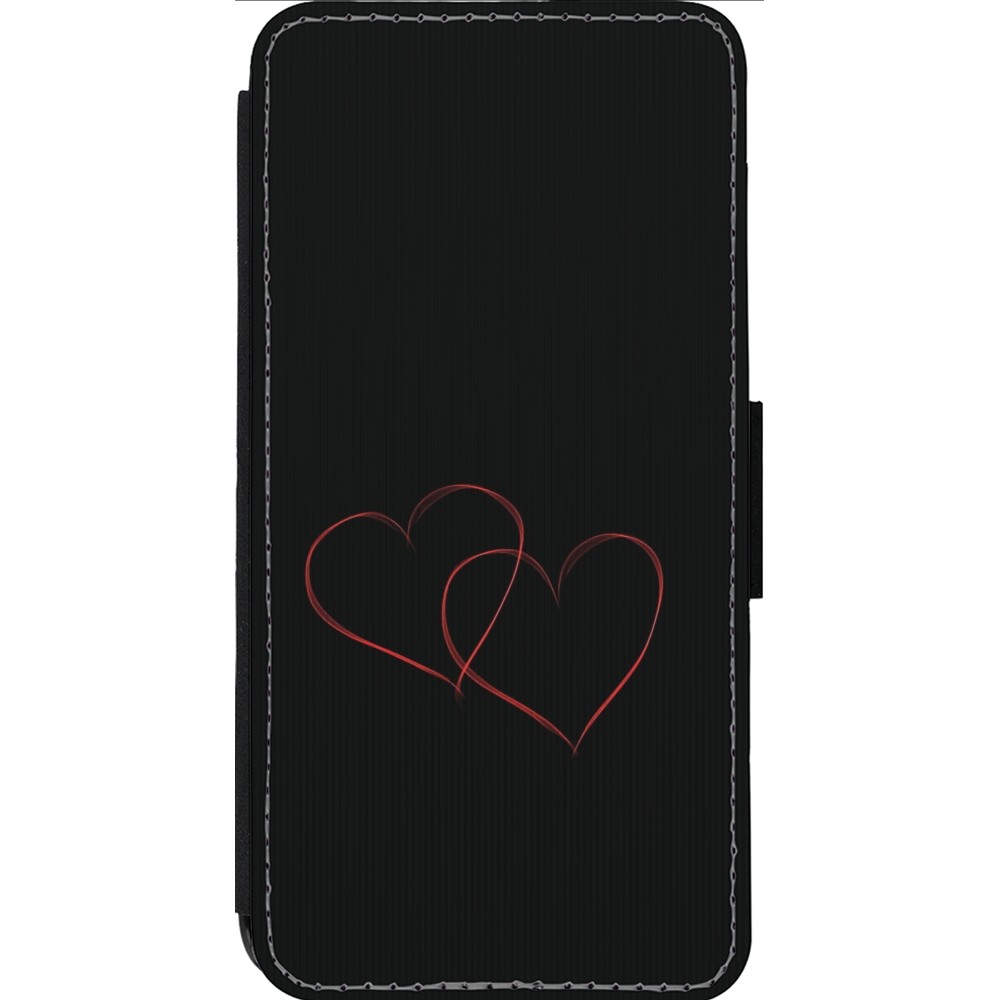 Coque iPhone 13 Pro Max - Wallet noir Valentine 2023 attached heart