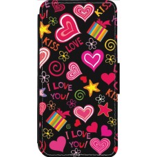 Coque iPhone 13 Pro Max - Wallet noir Valentine 2023 love symbols