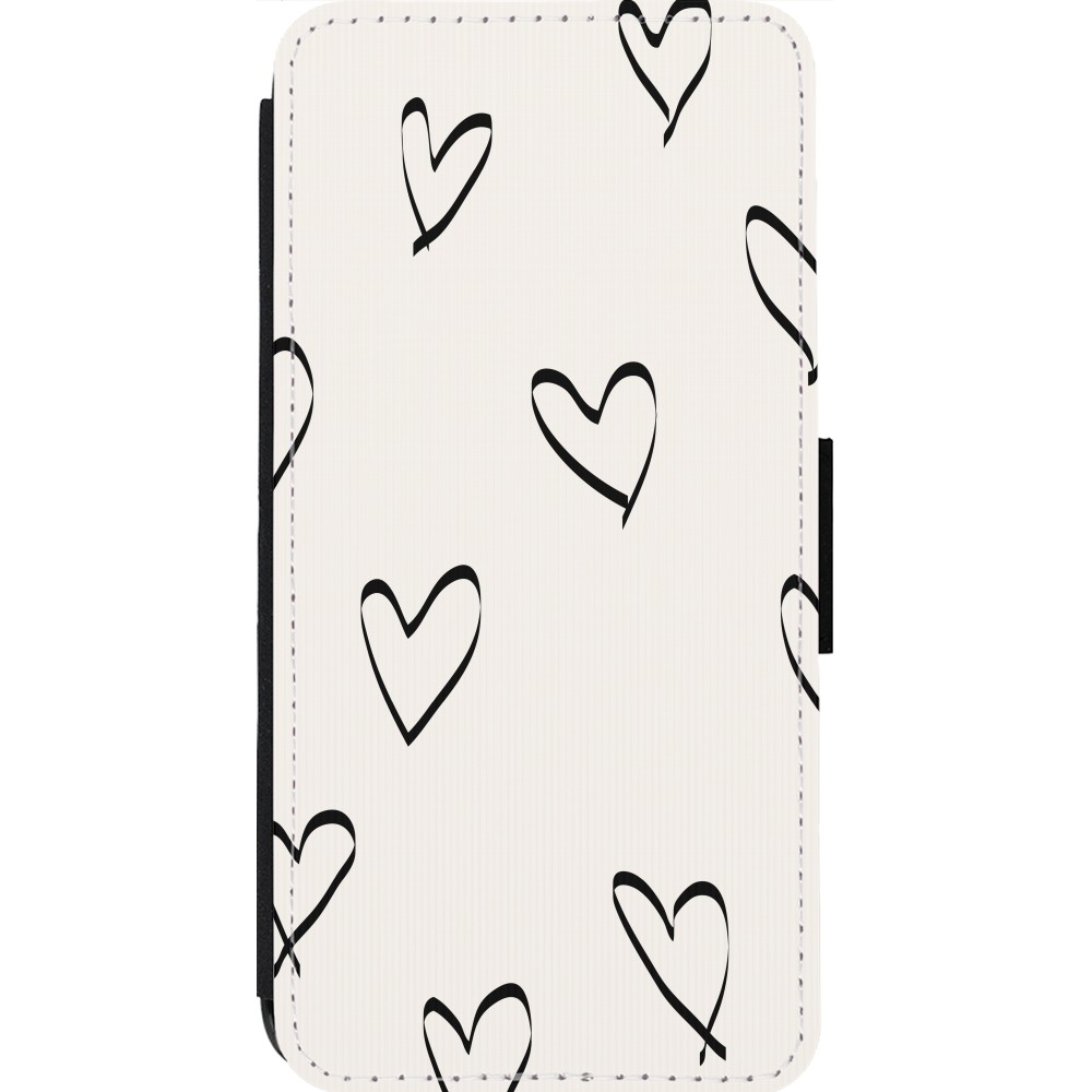 Coque iPhone 13 Pro Max - Wallet noir Valentine 2023 minimalist hearts