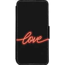 Coque iPhone 13 Pro Max - Wallet noir Valentine 2023 neon love