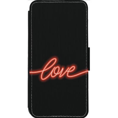 Coque iPhone 13 Pro Max - Wallet noir Valentine 2023 neon love