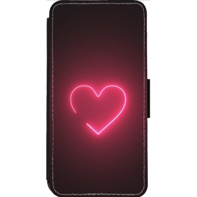 Coque iPhone 13 Pro Max - Wallet noir Valentine 2023 single neon heart