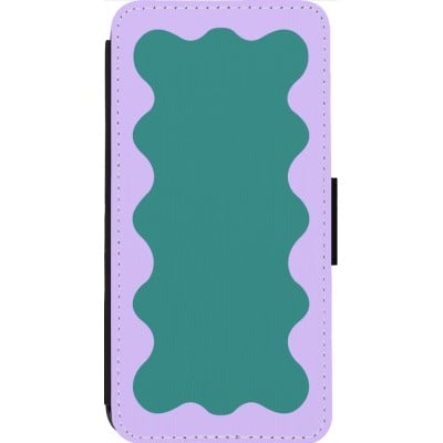 Coque iPhone 13 Pro Max - Wallet noir Wavy Rectangle Green Purple