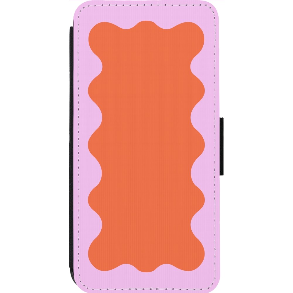 Coque iPhone 13 Pro Max - Wallet noir Wavy Rectangle Orange Pink