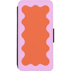 Coque iPhone 13 Pro Max - Wallet noir Wavy Rectangle Orange Pink