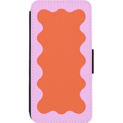 Coque iPhone 13 Pro Max - Wallet noir Wavy Rectangle Orange Pink