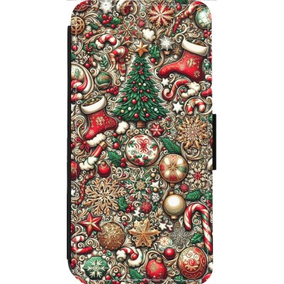 Coque iPhone 13 Pro Max - Wallet noir Noël 2023 micro pattern