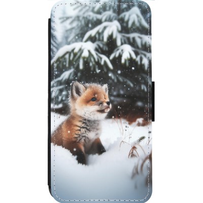 Coque iPhone 13 Pro Max - Wallet noir Noël 2023 Renardeau sapin