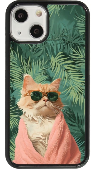 Coque iPhone 13 mini - Cat Summer Palms