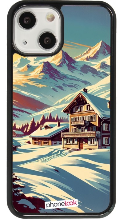 Coque iPhone 13 mini - Chalet montagne enneigée